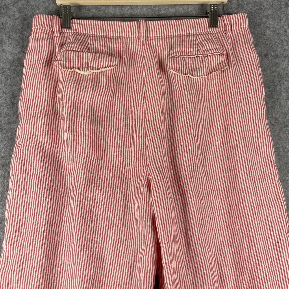 J.Crew Essential Wide Leg Linen Pant Womens 14 Red Striped Trouser High Rise - Picture 9 of 16